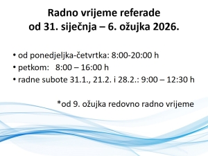 Radno vrijeme referade za vrijeme upisa